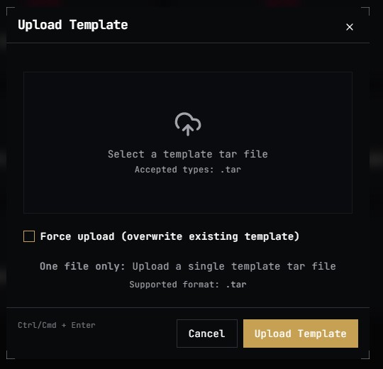 A screenshot showing the Templates Add Box