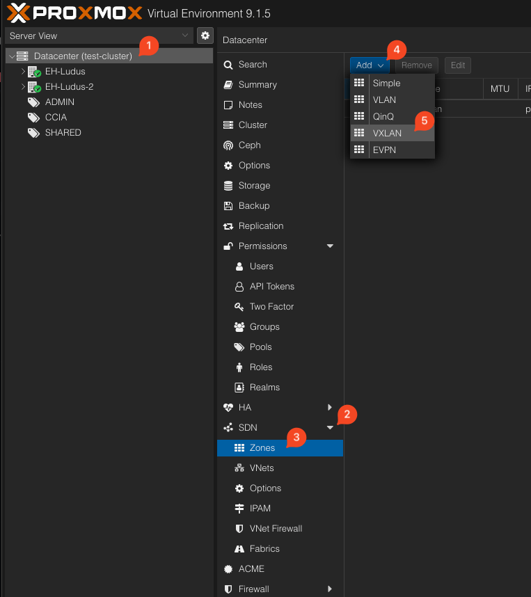 creating a VXLAN Zone