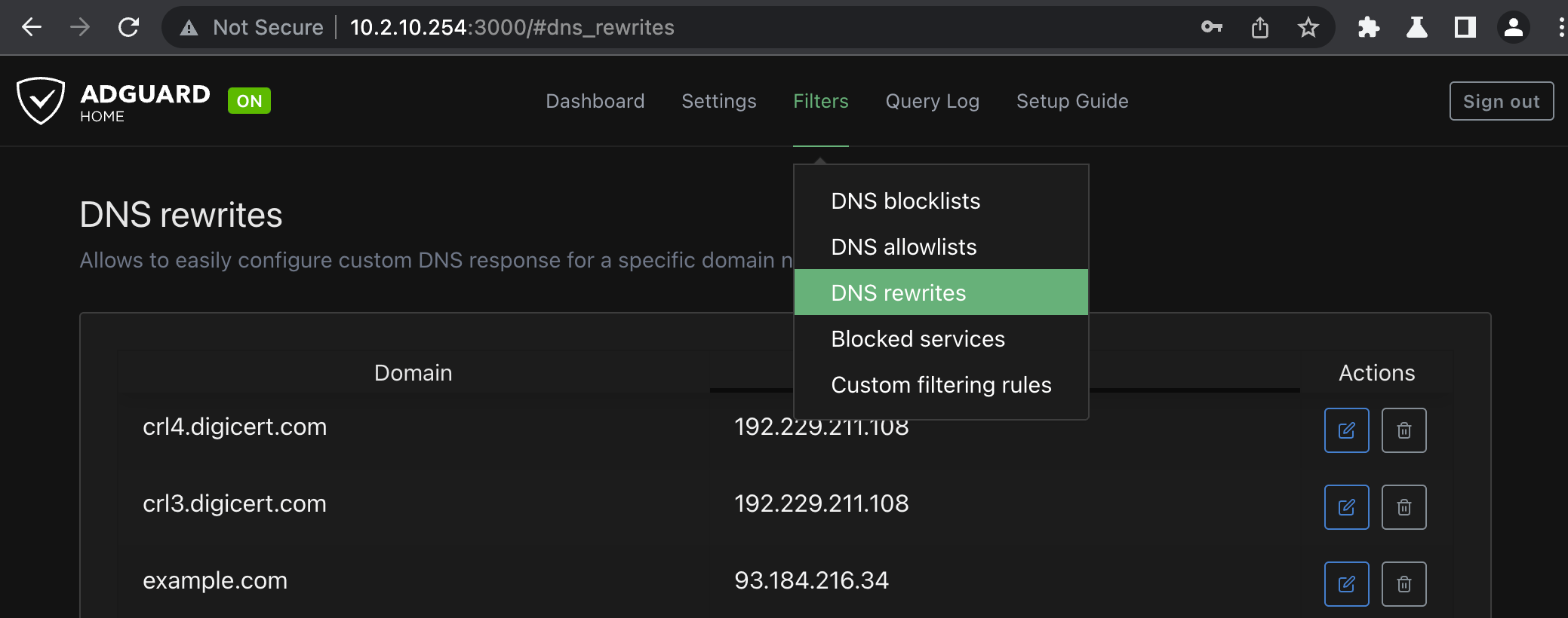 DNS rewrites