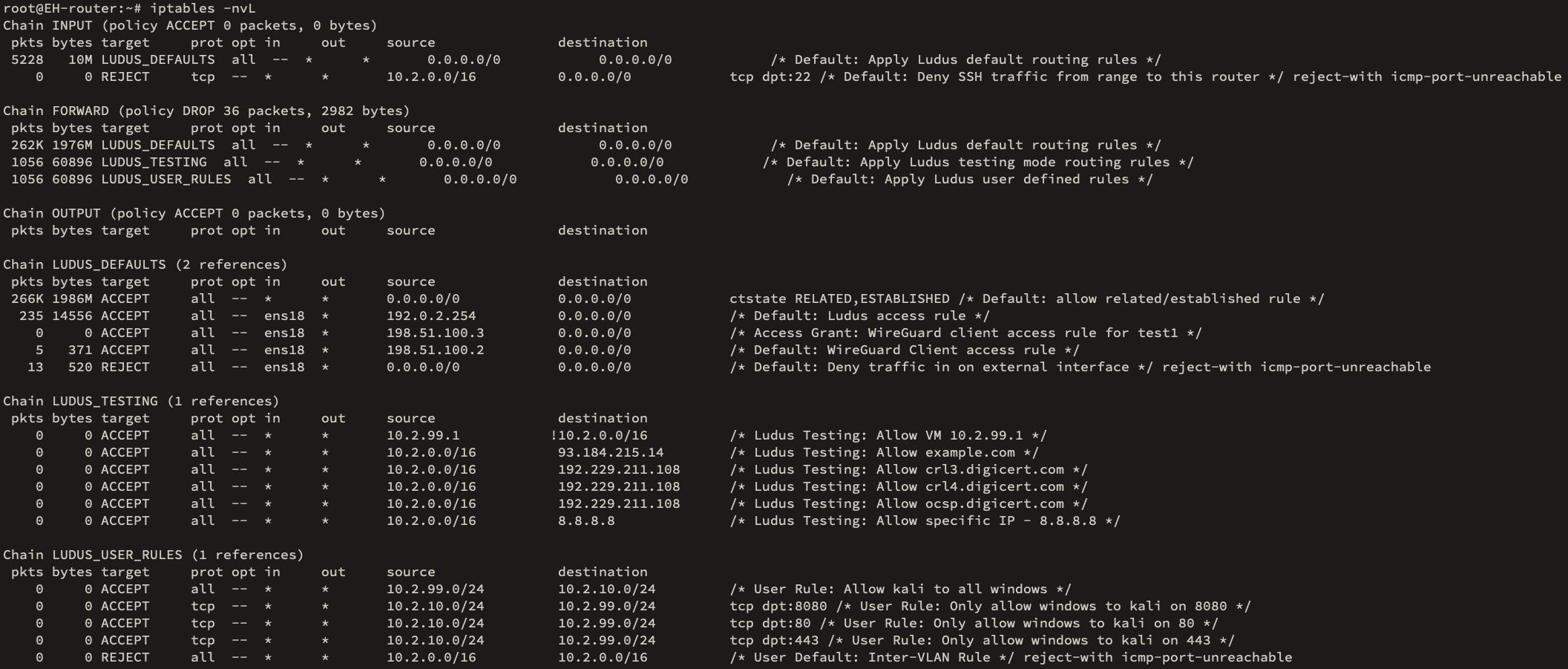 &#39;iptables in testing&#39;