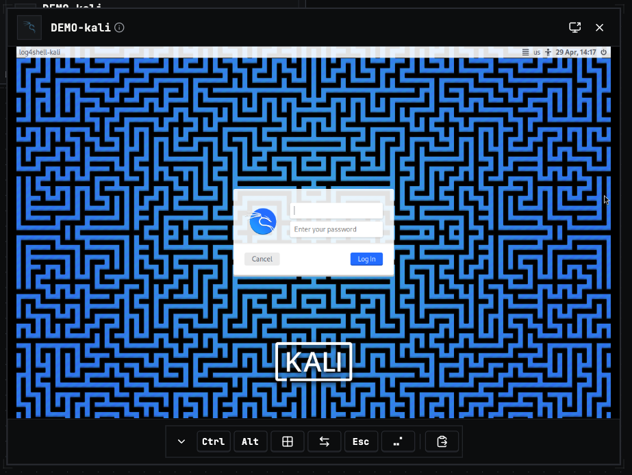 A screenshot showing the VNC console for a Kali VM