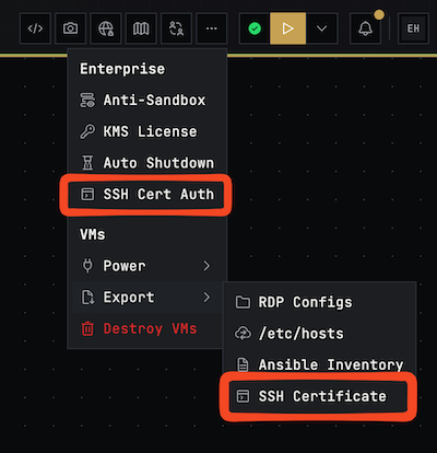 SSH Key Authentication Menu Screenshot