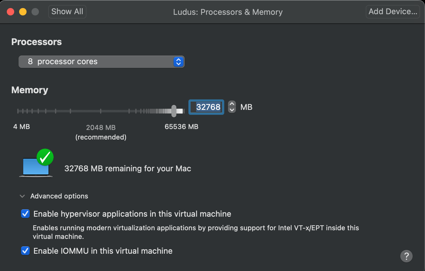 VMWare Fusion CPU/RAM Options